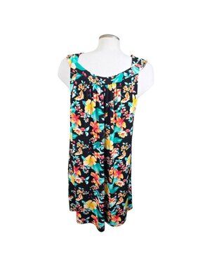Rafaella Shift Dress Reversible Stretch Floral Striped Large Summer Vacation